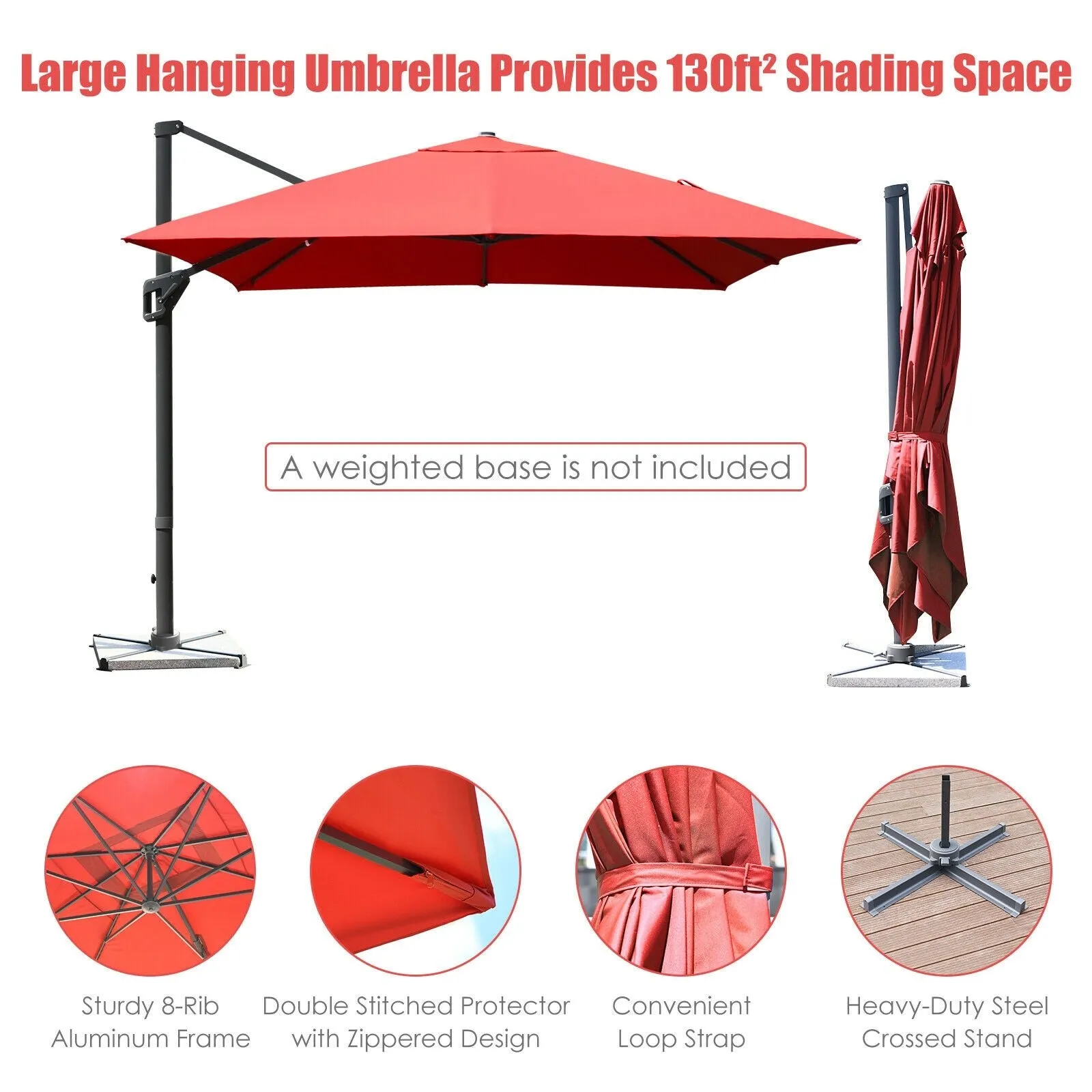 10 x 13ft Rectangular Cantilever Umbrella - Orange