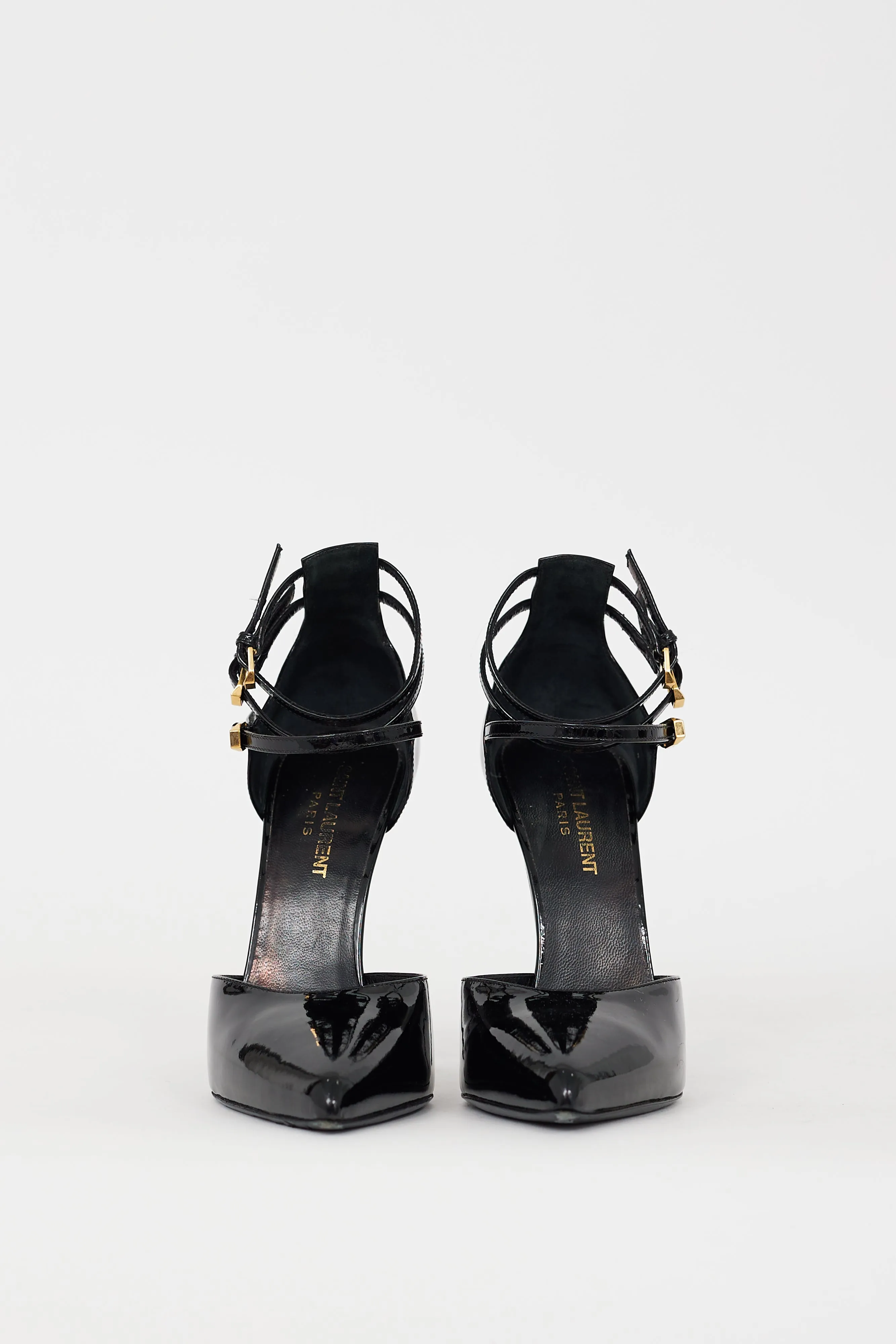 Black Patent Paris Triple Strap Heel
