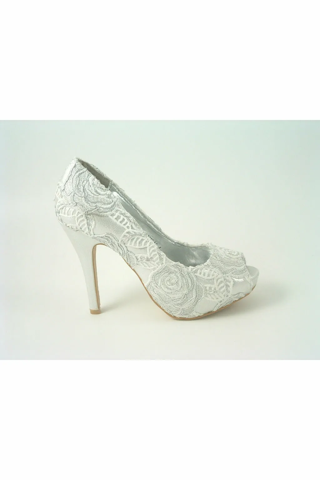 Glitz Shoes Sabatine Coco Peep Toe Shoe White Silver