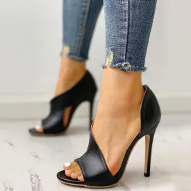Sohiwoo  Women's Black Cutout Peep Toe Thin Heeled Sexy Heels
