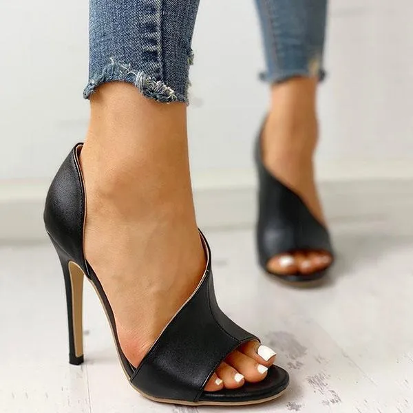 Sohiwoo  Women's Black Cutout Peep Toe Thin Heeled Sexy Heels