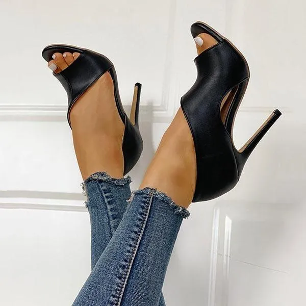 Sohiwoo  Women's Black Cutout Peep Toe Thin Heeled Sexy Heels