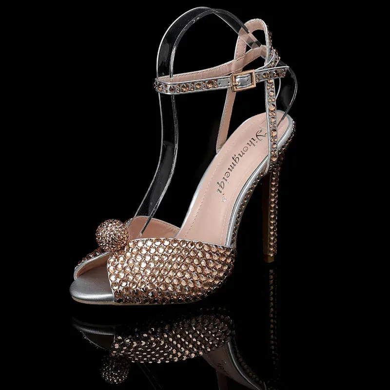 Wjczt luxury Women Sandals Fashion High Quality Wedding Shoes Women New Pearls Studs Luxury Peep Toe High Heels Buckle Woman Sandal 43